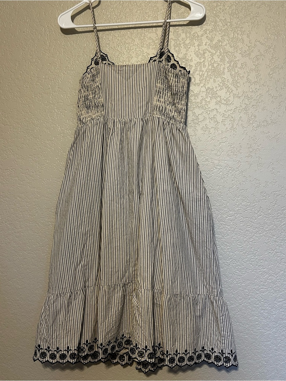 Madewell Striped Embroidered Midi Dress Women’s 00 Button Front Boho Cottagecore - Picture 6 of 8